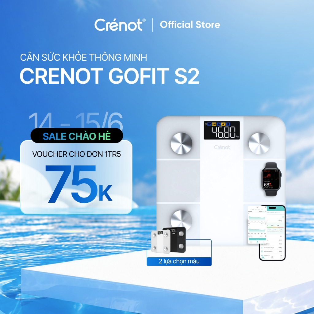 Cân sức khỏe điện tử Crenot Gofit S2 cân phân tích lượng mỡ đo 20 chỉ số cơ thể thông minh cân y tế 