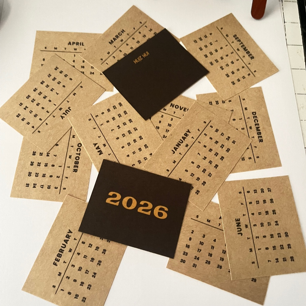 Lịch Mini 2026 Decal Kraft Bóc Dán | Lịch Bỏ Túi Vintage Trang Trí Sổ Tay & Bullet Journal, Lịch dán