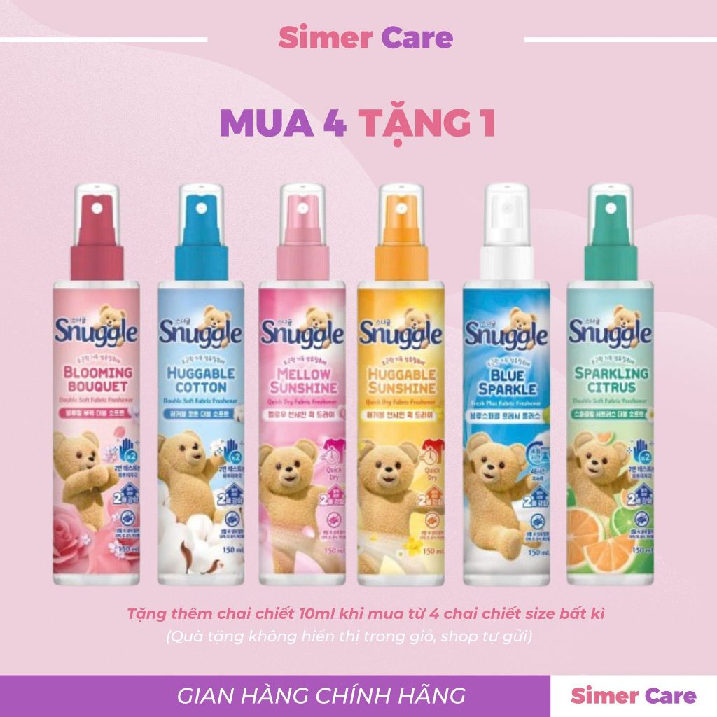 [Size chiết] Xịt Thơm Quần Áo Hàn Quốc Snuggle Chính Hãng Thơm Dịu Nhẹ Cho Cả Gia Đình