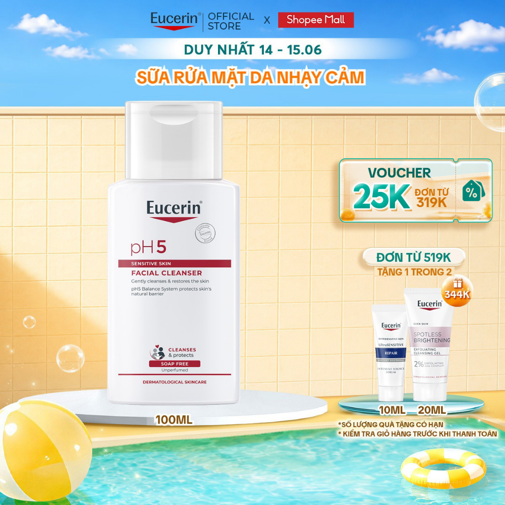 Sữa Rửa Mặt Dịu Nhẹ Cho Da Nhạy Cảm Eucerin pH5 Sensitive Skin Facial Cleanser 100ml