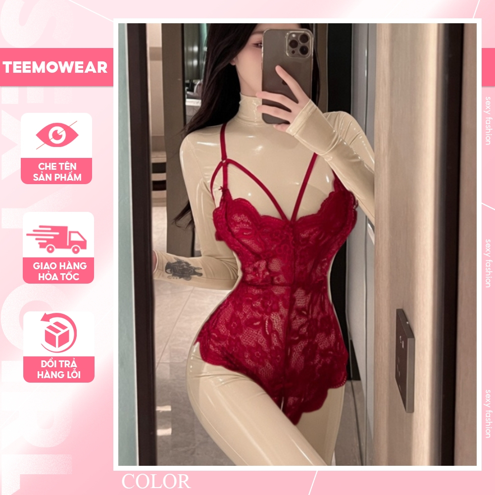 Đồ ngủ Bodysuit ren hoa xuyên thấu xẻ đáy gợi cảm JS61