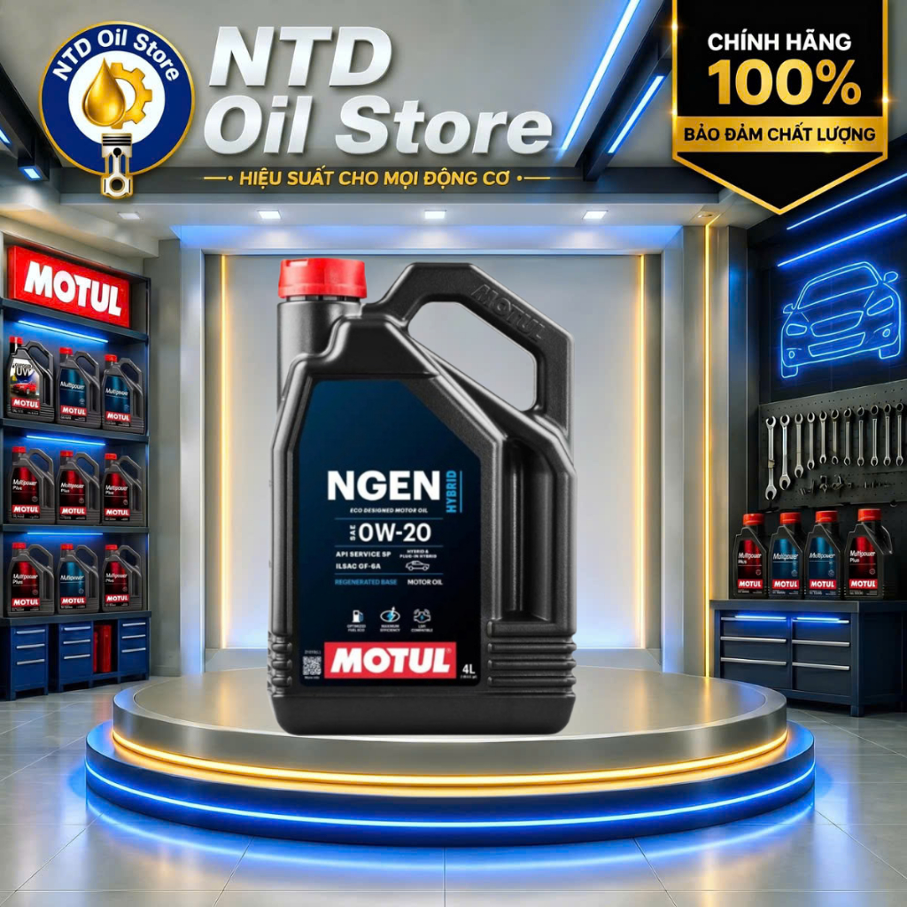 nhớt motul ô tô NGEN HYBRID, 0W20, 4L, API Service SQ, ILSAC GF-7A, 100% tổng hợp, chính hãng