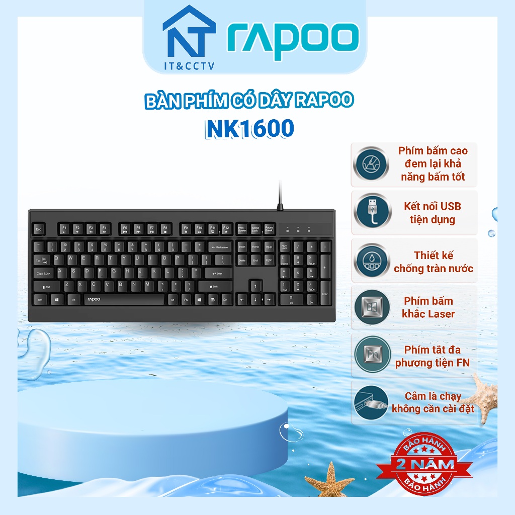 Bàn Phím Có Dây Rapoo NK1600 – USB Plug & Play, Full Size 104 Phím, Chính Hãng Rapoo