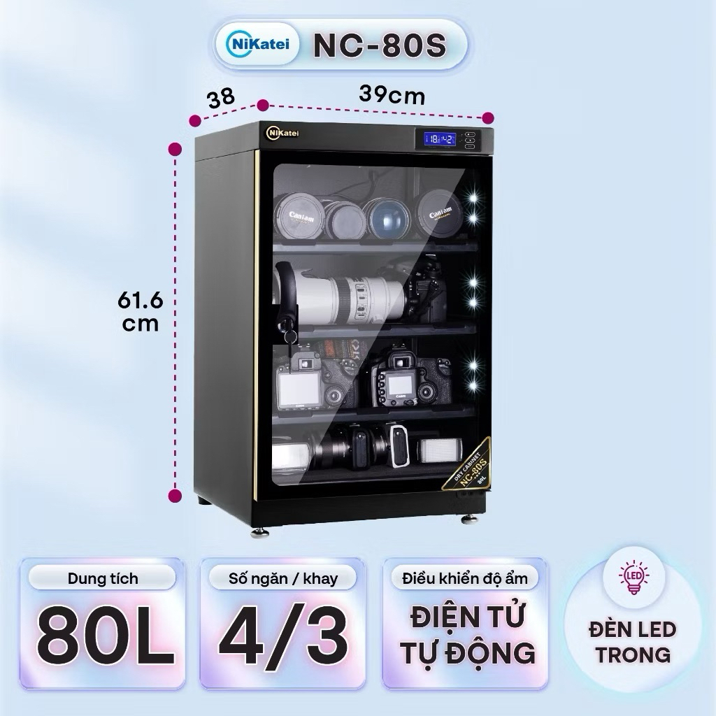 📸 Tủ Chống Ẩm Nikatei NC-80S 80L Chính Hãng Like New 99% Bảo Quản Máy Ảnh Lens Chống Nấm Mốc