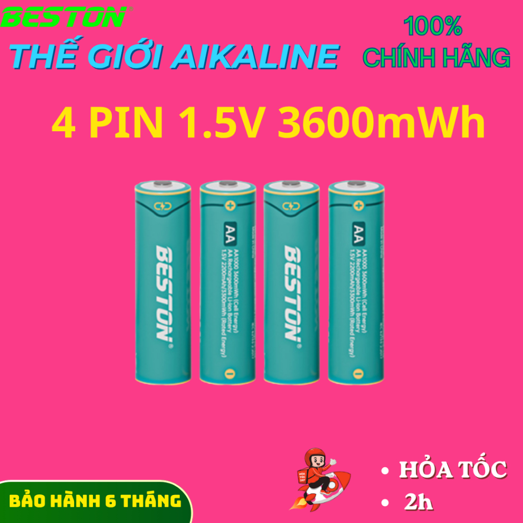 Pin sạc AA 1.5V,Lithium Beston 3600mWh, dùng cho máy ảnh, micro, đồ chơi,và nhiều thiết bị điện tử.