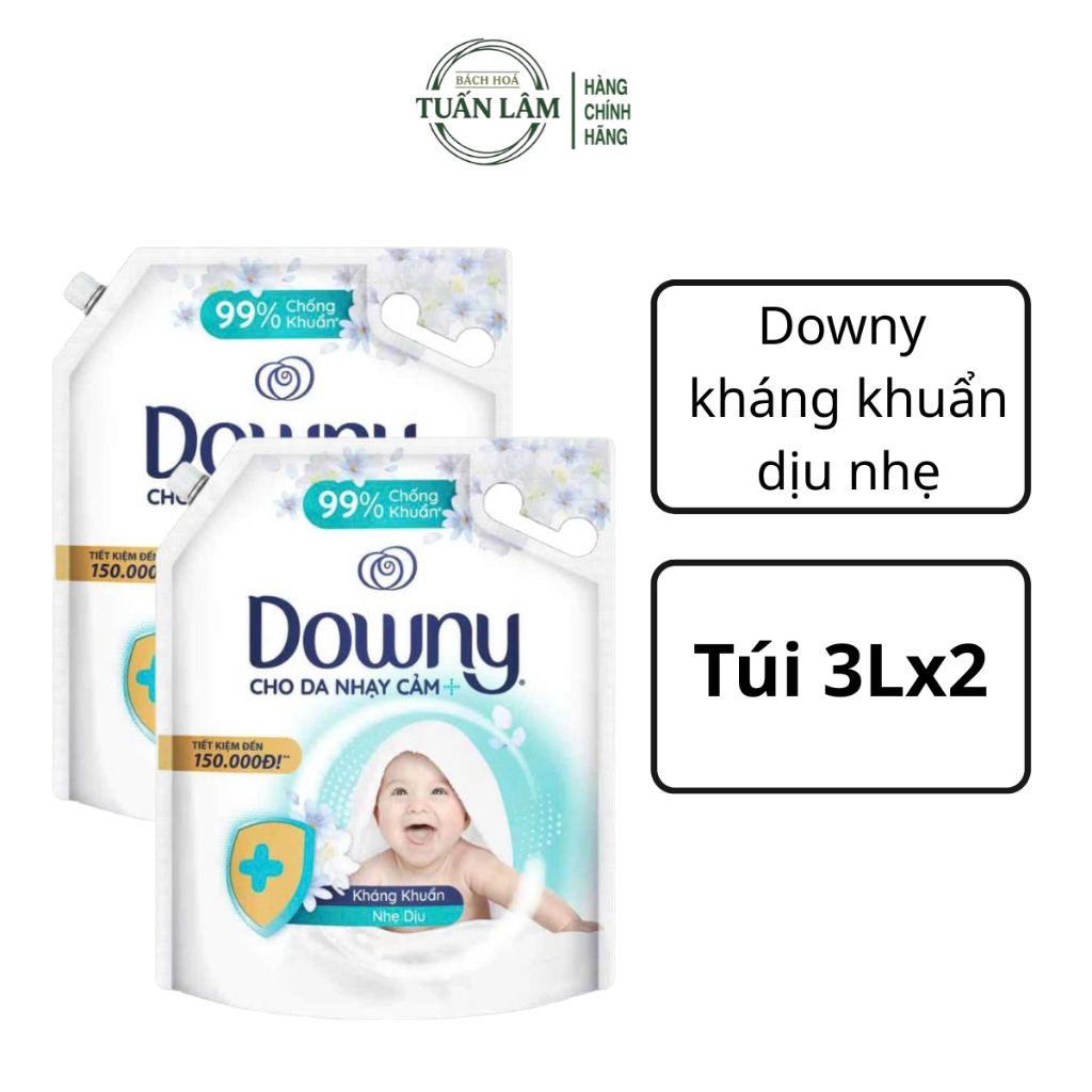 (HOẢ TỐC) Combo 2 nước xả Downy kháng khuẩn dịu nhẹ cho da nhạy cảm túi 3L