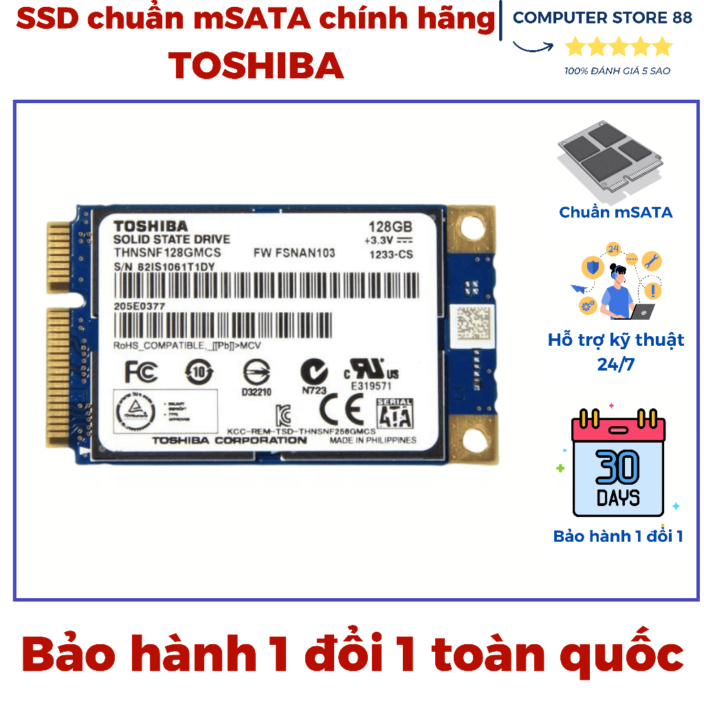 Ổ cứng SSD Msata 128G 256G hàng bóc máy chính hãng TOSHIBA + tặng ốc bắt main