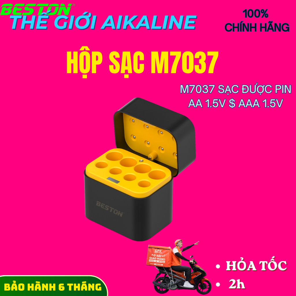 Hộp sạc M7037, hãng beston, sạc được pin AA/AAA,cổng USB-C, sạc nhanh tự ngắt thông minh..