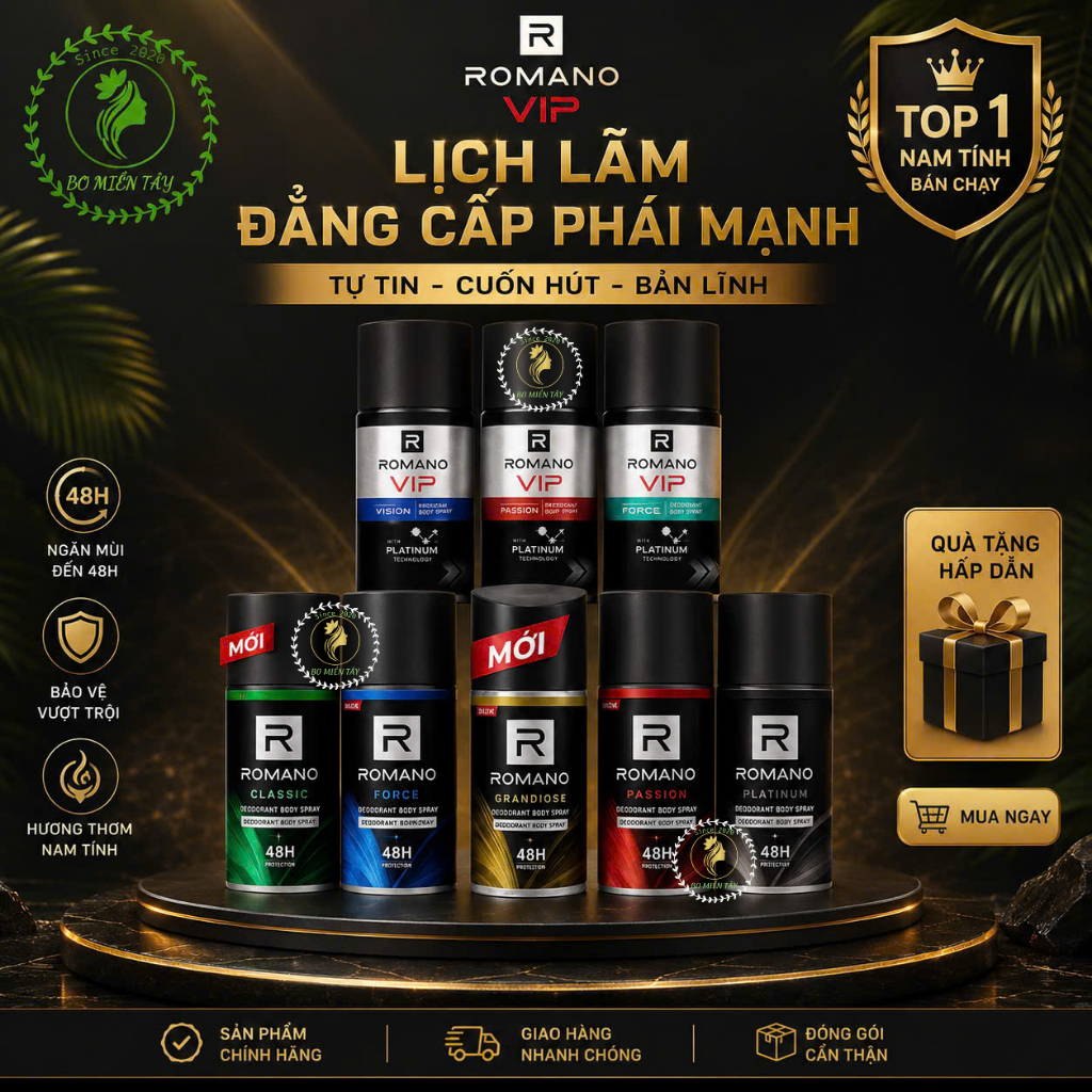 Lăn Khử Mùi Romano 50ml Cho Nam – Khử Mùi, Giảm Mồ Hôi, Hương Nước Hoa Thơm Lâu