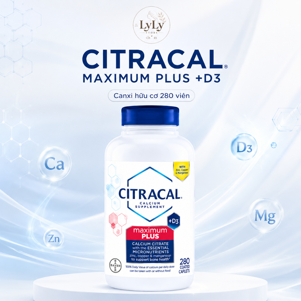 Canxi hữu cơ Citracal Maximum Plus +D3 280 viên giúp xương chắc khỏe và tăng hấp thụ Canxi