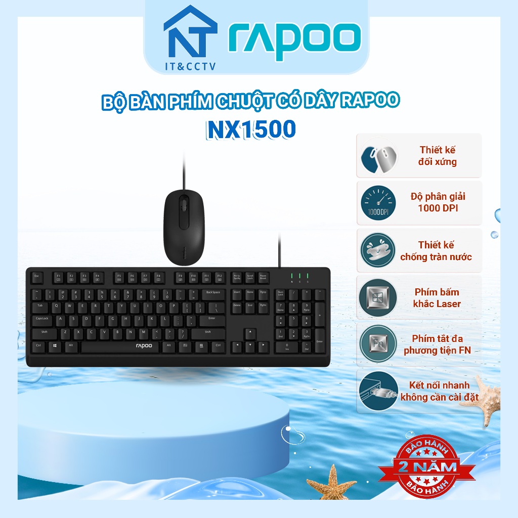 [RAPOO Chính Hãng] Combo Bàn Phím Chuột Rapoo NX1500 – Kết Nối USB, Full Size, Dành Cho PC & Laptop