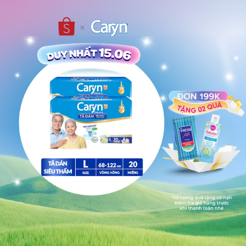 Bộ 2 Tã/Bỉm dán người lớn siêu thấm Caryn dành cho người hạn chế khả năng đi lại Size L (8/10/20/40p