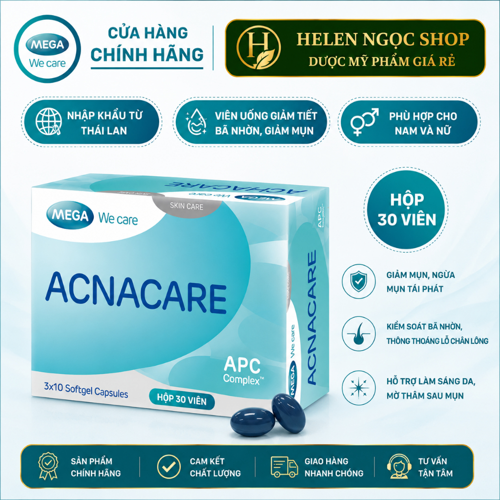 [CHÍNH HÃNG] Viên Uống Mega We Care ACNACARE Cải Thiện Bã Nhờn Trên Da, Cải Thiện Mụn Trứng Cá-30 vi