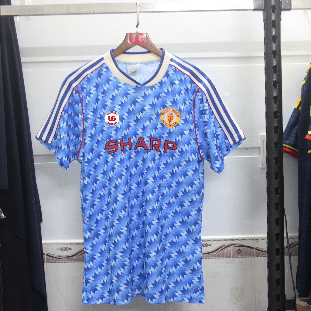 [bản player] Áo đấu Mu Sharp retro màu xanh trắng