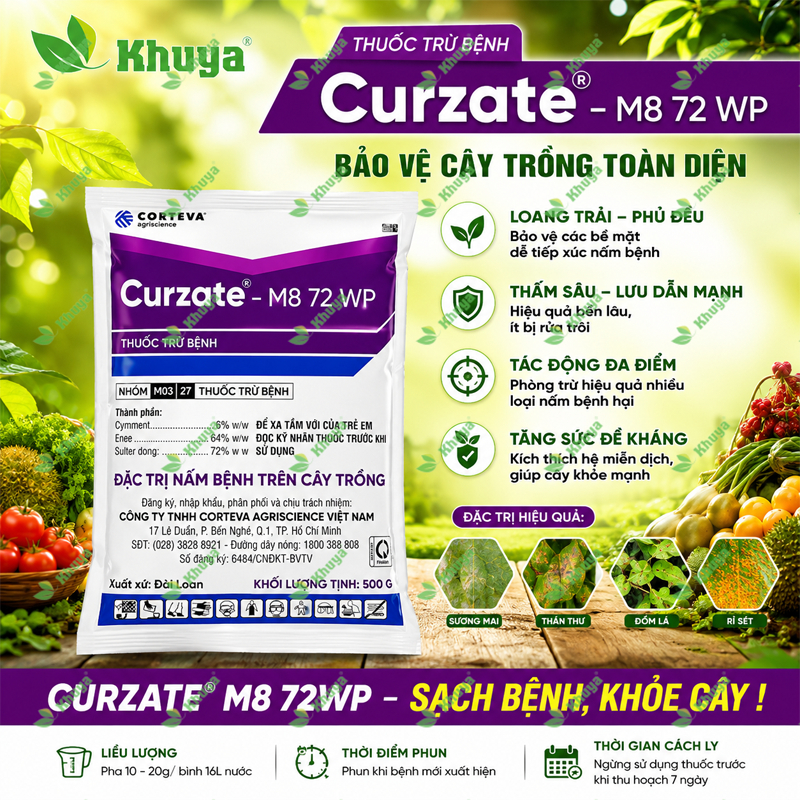 Thuốc trừ bệnh Corterva Curzate ® M8 72WP (gói 500gr) Đặc trị Nấm Bệnh trên Cây Trồng