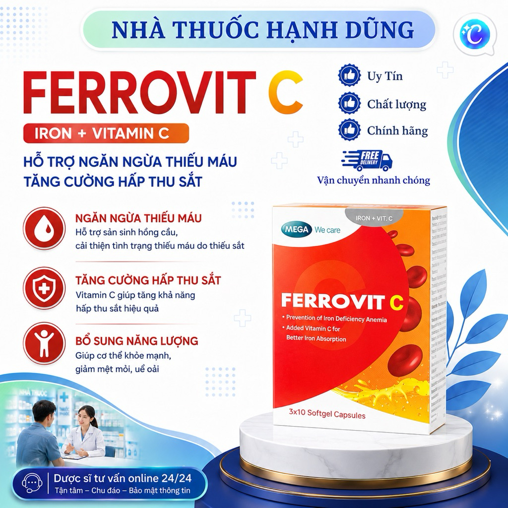 NTHD| Ferrovit C | Bổ sung sắt và Vitamin C ngăn ngừa thiếu máu,thiếu sắt, tăng cường hấp thu sắt| H
