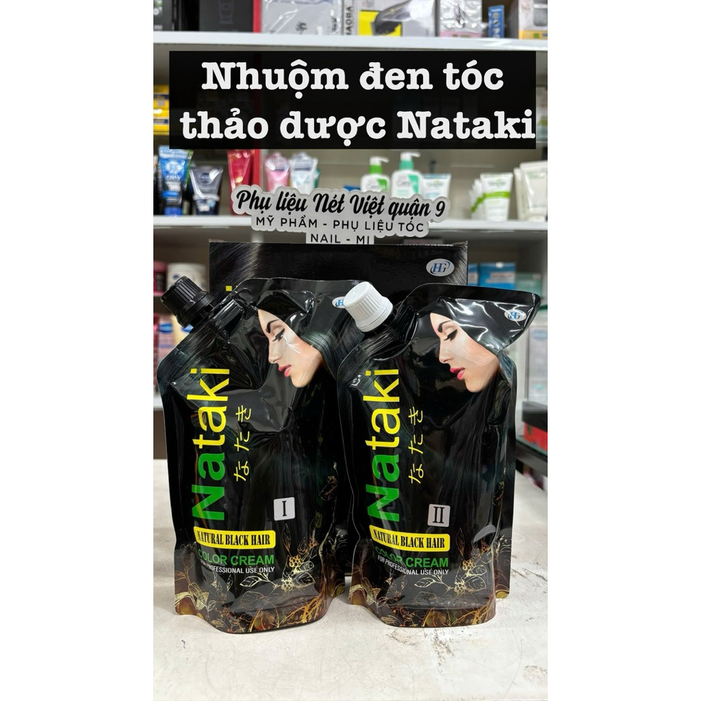 Nhuộm đen Nataki, nhuộm phủ bạc Nataki 2*500ml không dính da đầu