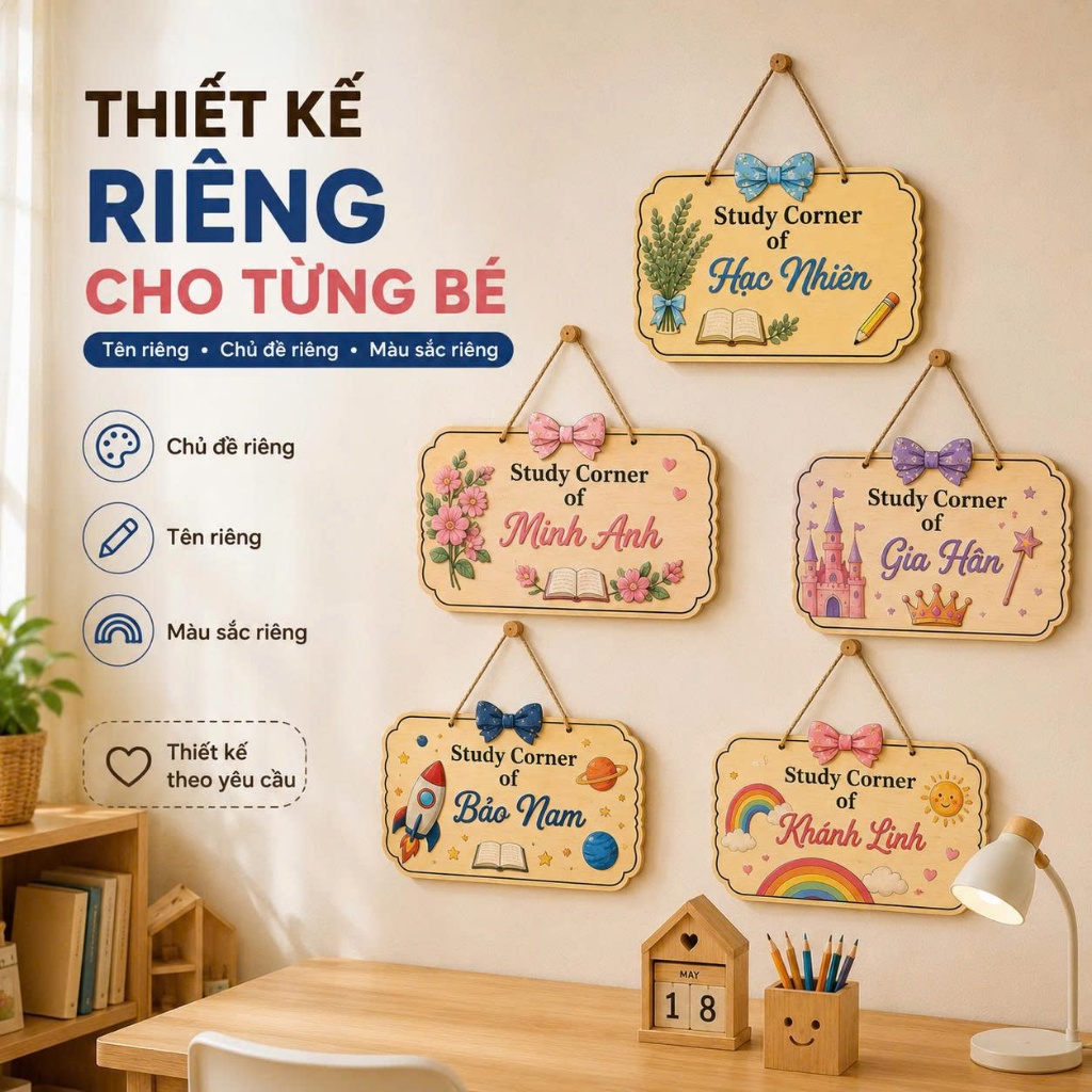 Bảng gỗ cá nhân hóa tên bé — ảnh listing minh họa