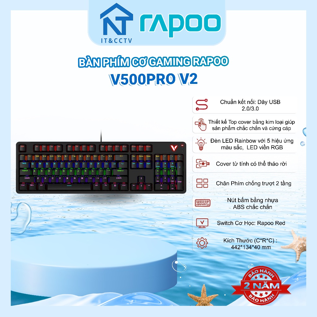 [RAPOO Chính Hãng] Bàn Phím Cơ Gaming Rapoo V500 Pro V2 – Đèn LED Đa Sắc, Switch Cơ Học, Cover Từ Tí