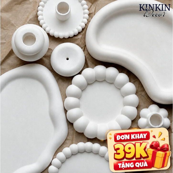 Khay thạch cao decor trang trí, đựng phụ kiện, trang sức, nến thơm, làm quà tặng KINKIN Decor
