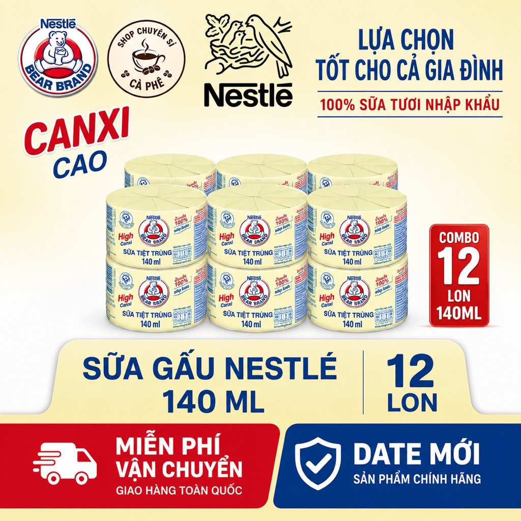 (Combo 12Lon x 140ML) Sữa Gấu Nestle Thơm Ngon Chính Hãng Nestle (DATE MỚI)