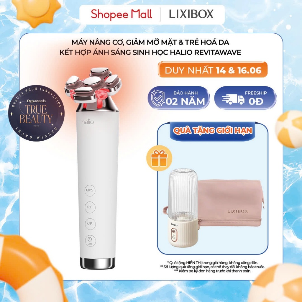 Máy Nâng Cơ, Giảm Mỡ Mặt & Trẻ Hoá Da Kết Hợp Ánh Sáng Sinh Học Halio RevitaWave Skin Rejuvenator
