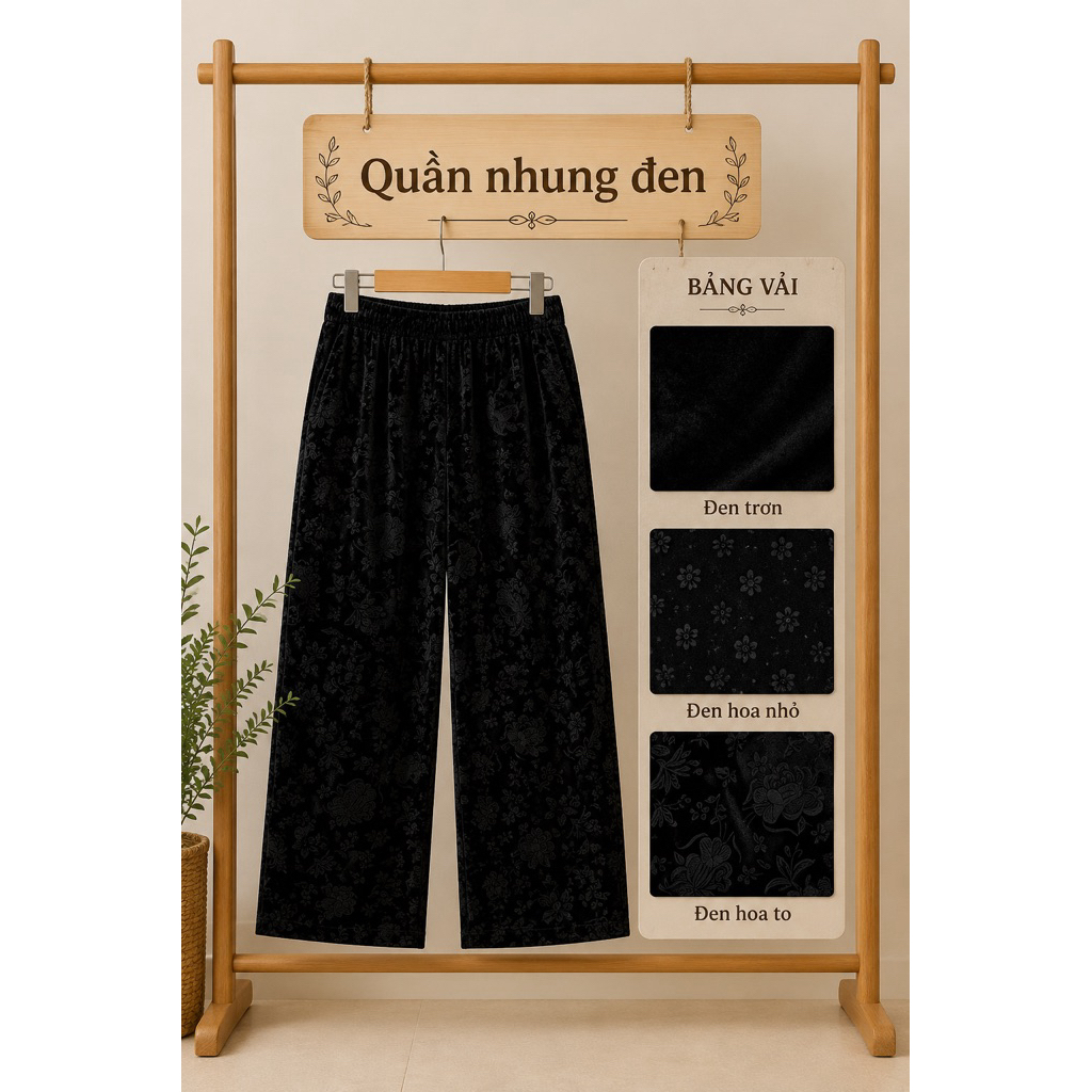 Quần nhung the đen cho bà cho mẹ ông rộng cạp chun bản to