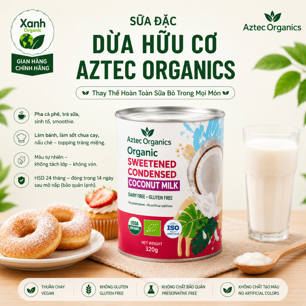 Sữa Đặc Dừa Hữu Cơ Thuần Chay Aztec Organic 320g