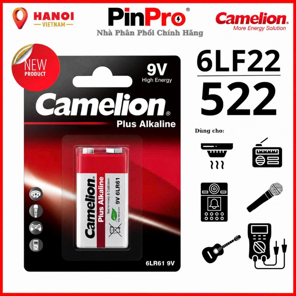 Pin vuông 9V Camelion 6LR61 Alkaline - Dùng cho Micro,Thiết bị điện Tử, đàn guitar ( Nguyet Energy )