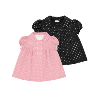 TUBYCATU Áo Babydoll Cổ Sen Molly Tay Ngắn Bo Chun Chấm Bi Nữ Tính Dễ Thương