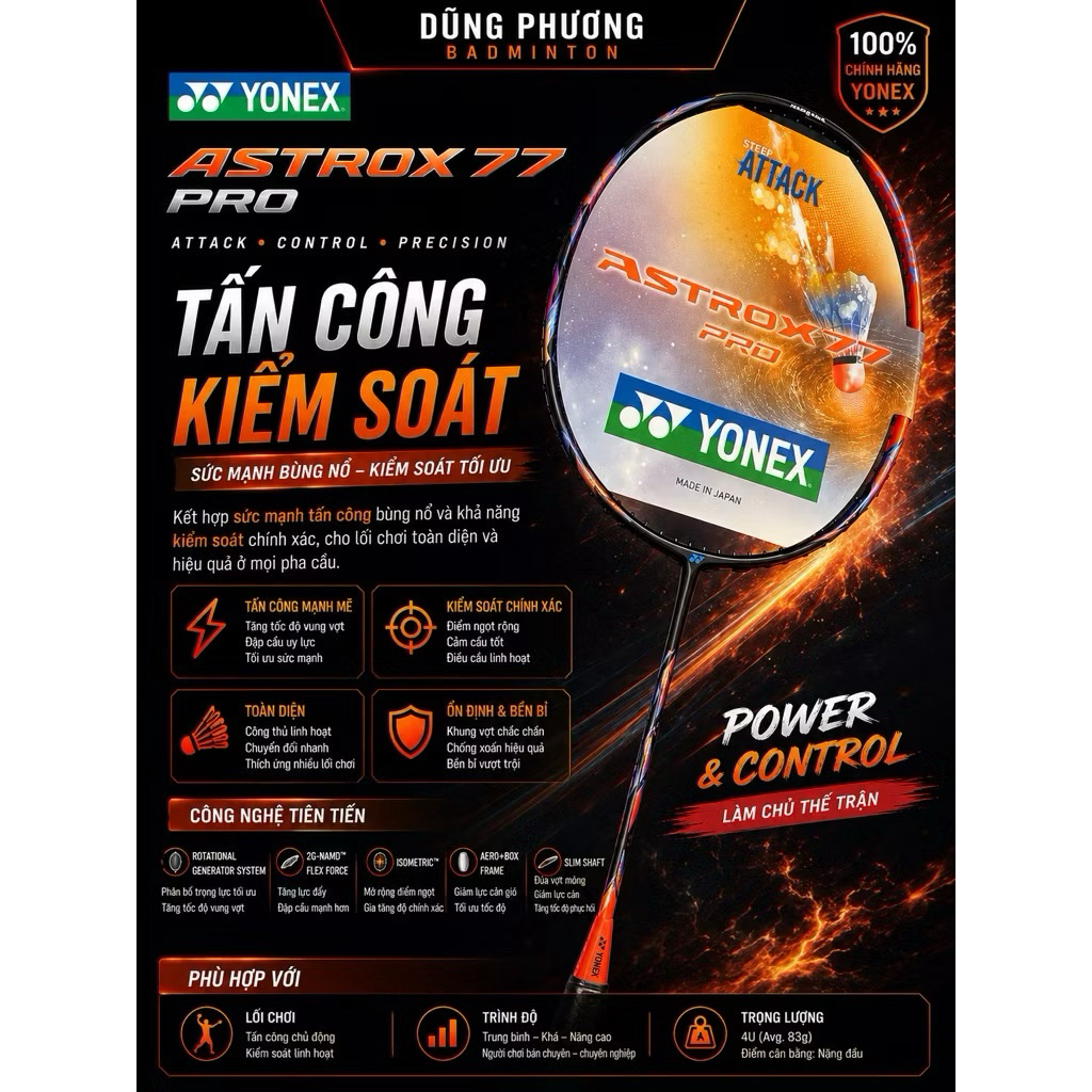 [HỎA TỐC] Vợt Cầu Lông Astrox 77Pro   Chính Hãng  | Dũng Phương Badminton