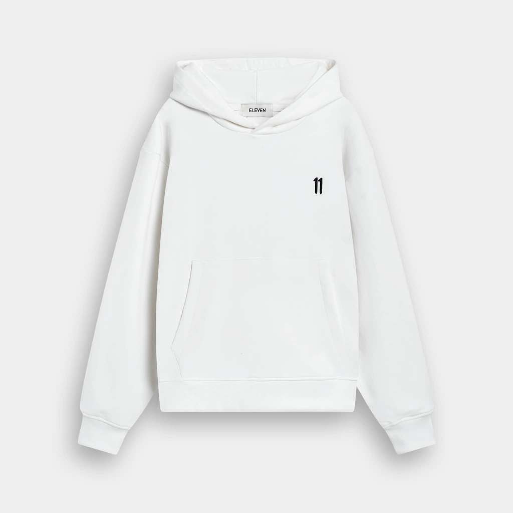 𝐄𝐋𝐄𝐕𝐄𝐍 - Áo Nỉ Hoodie Unisex Nam Nữ Thêu 11 | Màu Trắng