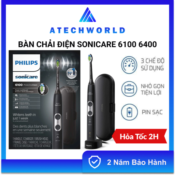 Bàn Chải Điện Philips Sonicare 6100 6400 Protective Clean - Hàng Chính Hãng - BH 2 Năm - Có Xuất VAT