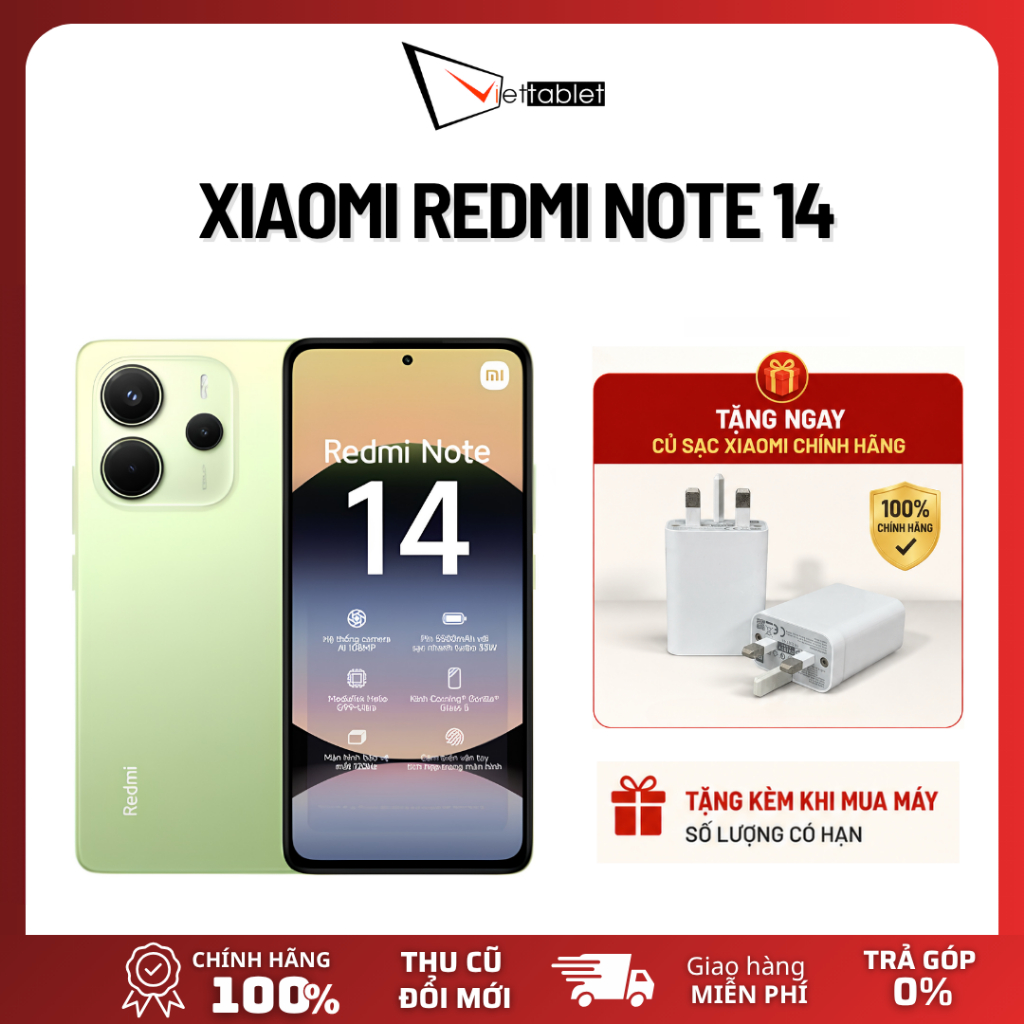 [TẶNG CỦ SẠC CHÍNH HÃNG] Điện Thoại Xiaomi Redmi Note 14 4G (6GB - 128GB) - Hàng Chính Hãng - Bản Demo