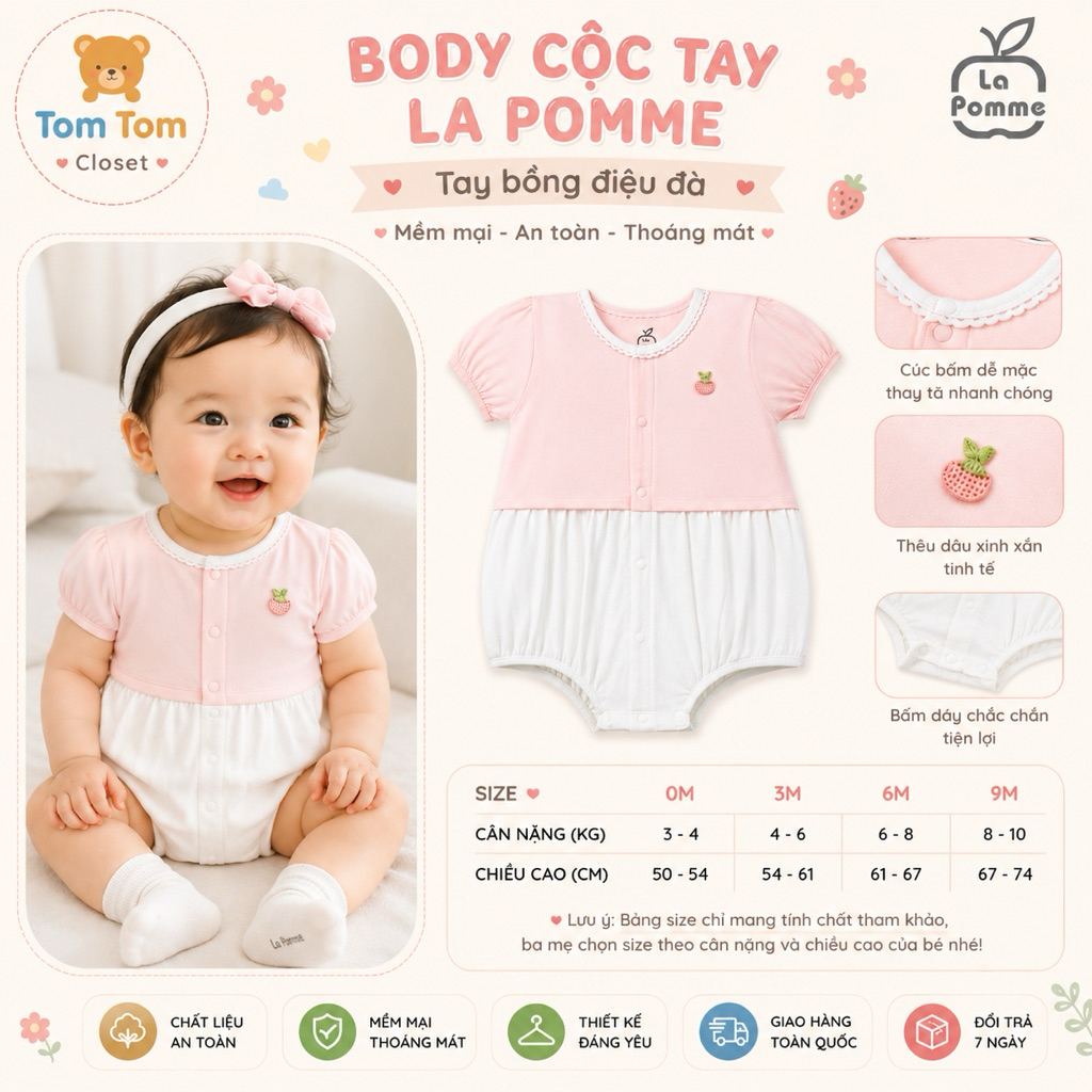 La pomme Body cộc tay La Pomme tay bồng điệu đà - Hồng