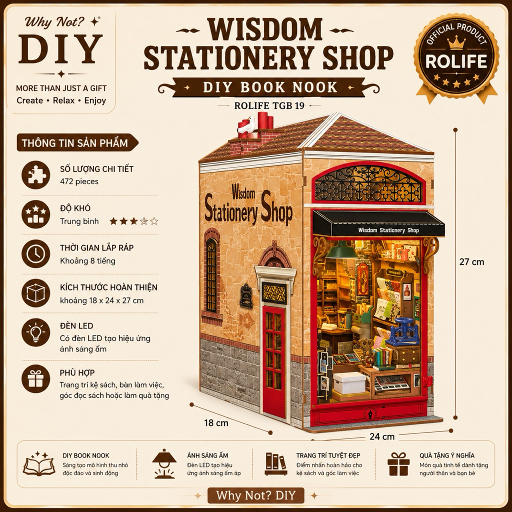 NEW - Mô Hình Lắp Ráp DIY WISDOM STATIONERY SHOP - TGB19 ROLIFE - Booknook Cửa hàng sách ROLIFE