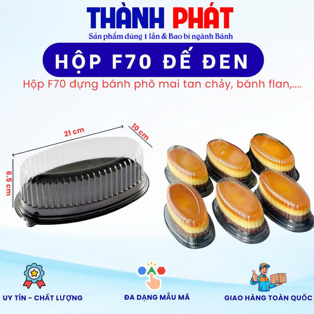 50 Hộp oval F70 đế đen Hàng Nhập đựng bánh bò thốt nốt - Hộp oval đựng bánh flan gato