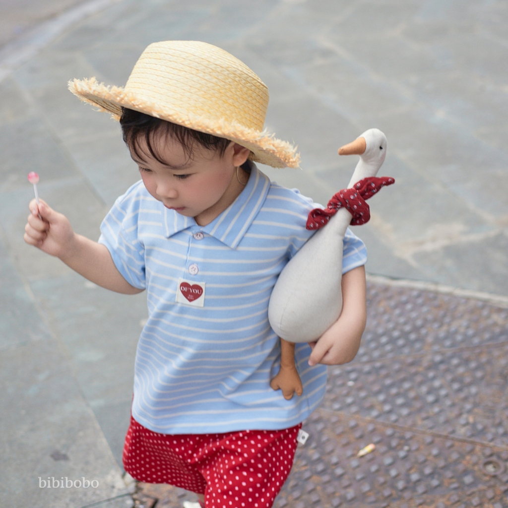 A100 Bibibobo - Hè 2026 - Áo Polo Bé Trai Kẻ Ngang Phong Cách Hàn Quốc  Chất Cotton Mềm Mại, Thoáng 