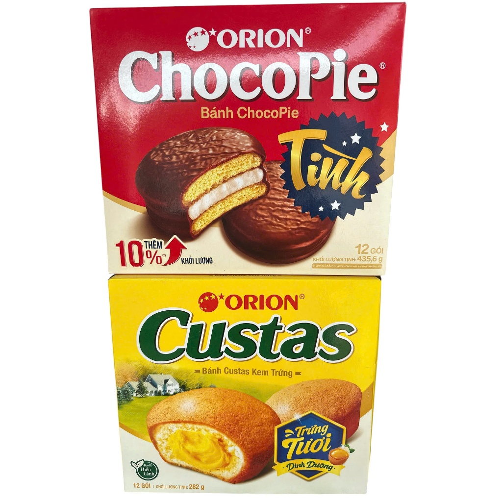 Bánh ChocoPie Tinh Orion 435.6g - Custas Kem Trứng Orion 282g Hộp 12 Gói Chính Hãng