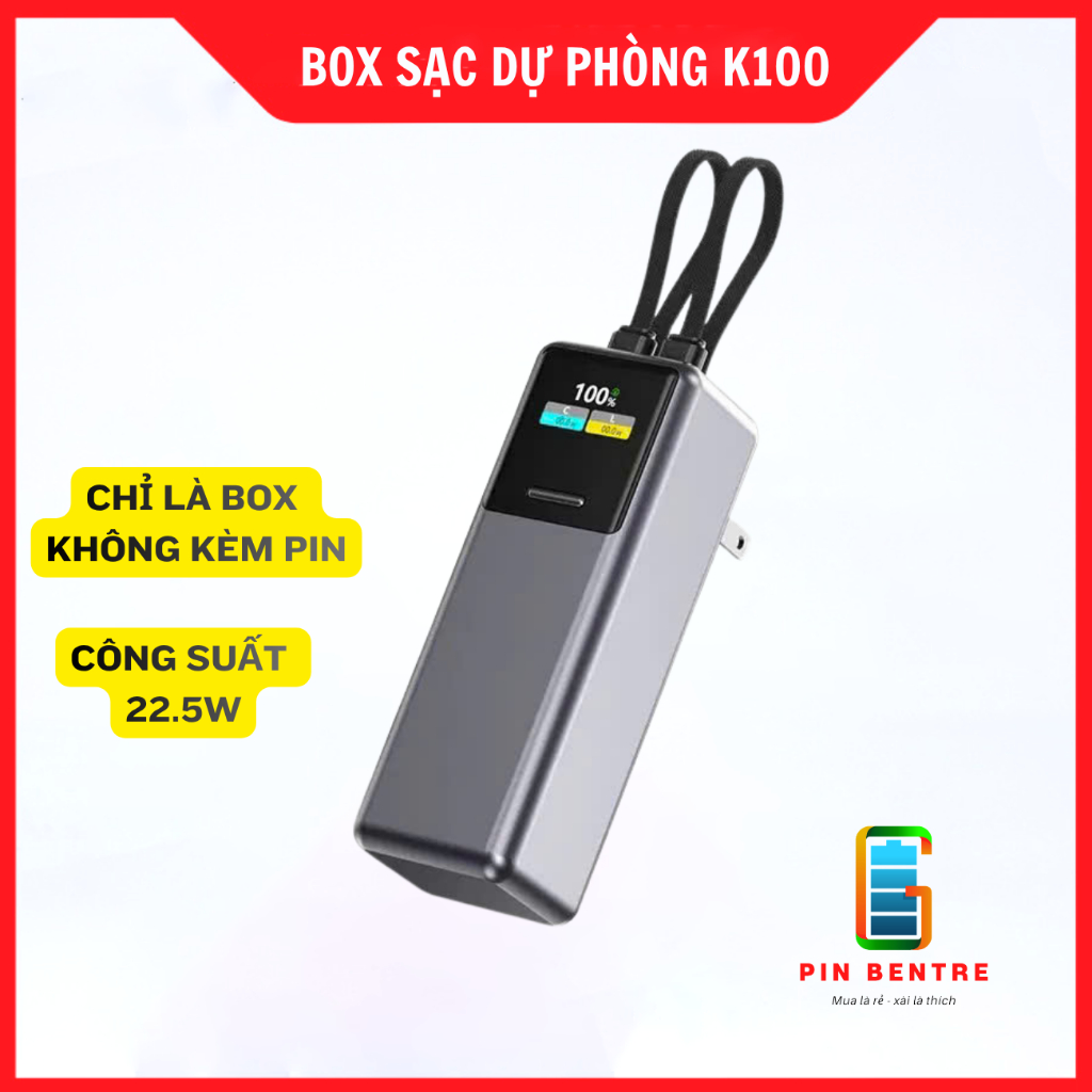 Box sạc dự phòng TFT 22.5W chứa 4 Cell 21700 kèm ổ cấm Sạc