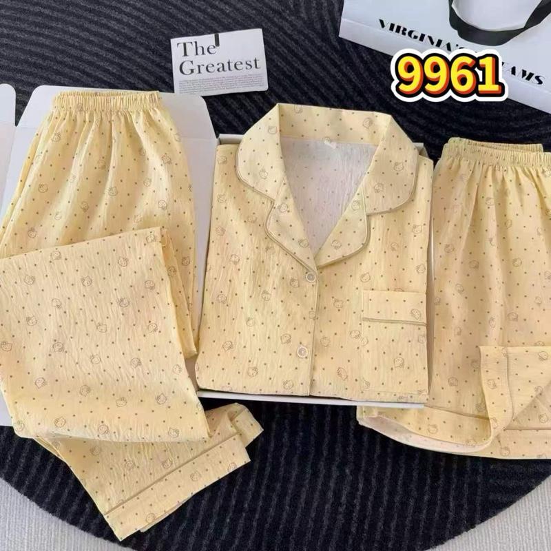 Pijama Nữ 3 Món Áo + Quần Dài + Quần Đùi Hot 2026