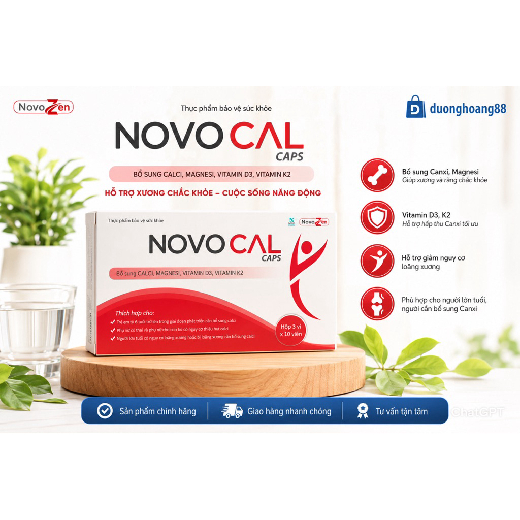 Canxi NOVOCAL caps - Bổ sung bộ 3 Canxi Magie D3K2 - Tăng cường sức khoẻ xương và cơ