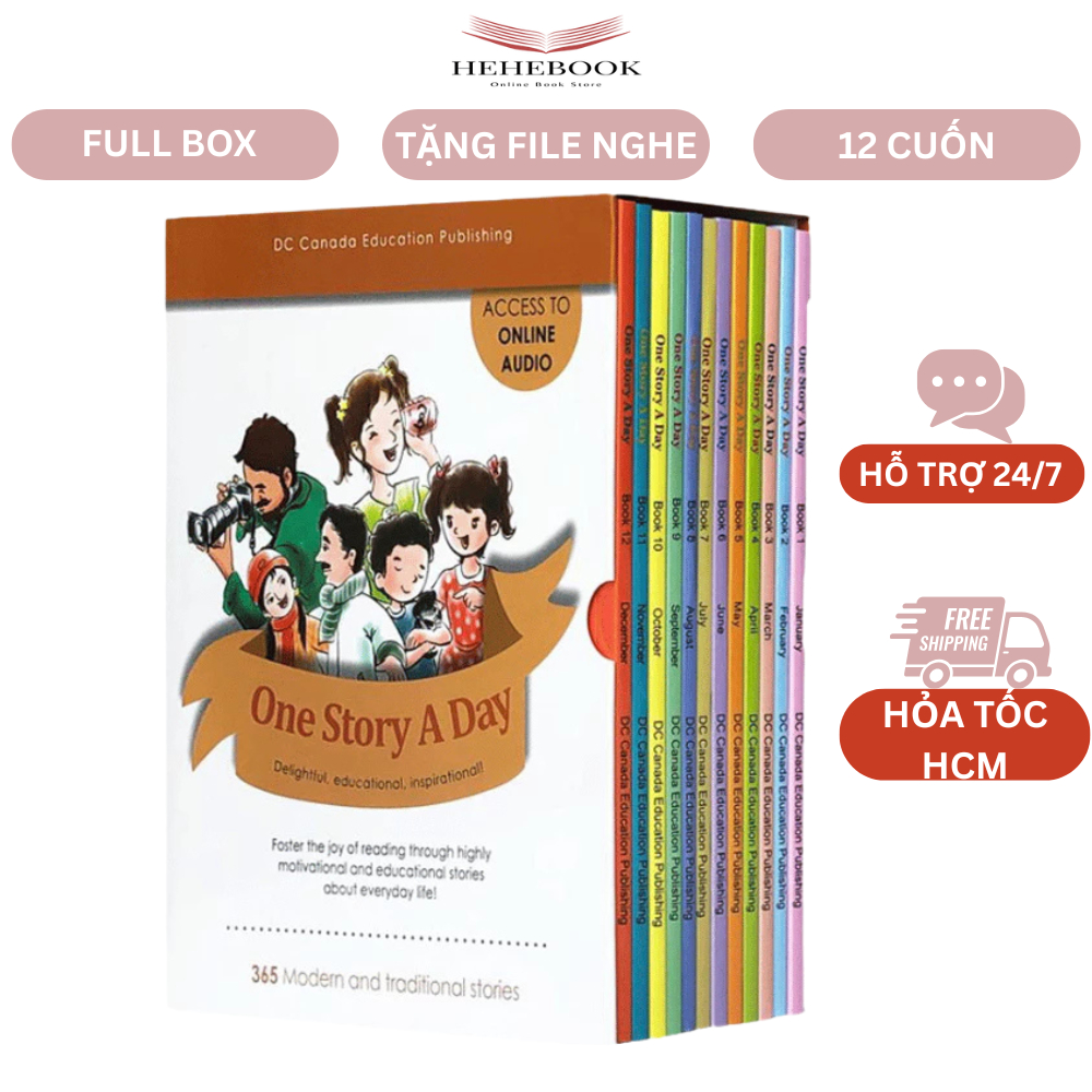 Sách màu - ONE STORY A DAY LEVEL 3-  NHẬP KHẨU - Trọn bộ 12c kèm hộp rất đẹp, tặng file nghe