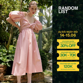 RANDOMLIST - Đầm tay phồng nữ xoắn ngực dáng dài - Hồng nhạt