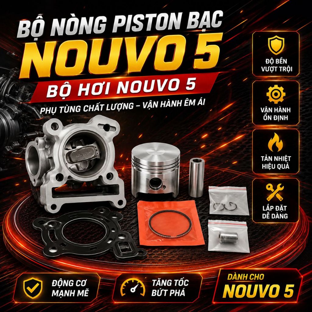 Bộ Nòng Piston Bạc Nouvo 5 | Bộ Hơi Nouvo 5 Kèm Xéc Măng Piston Bạc Hoàn Chỉnh