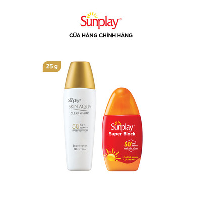 [VB] Combo chống nắng, kiềm dầu cho mặt và chống nắng toàn thân cực mạnh Sunplay(Clear White 25g + Super Block 30g)