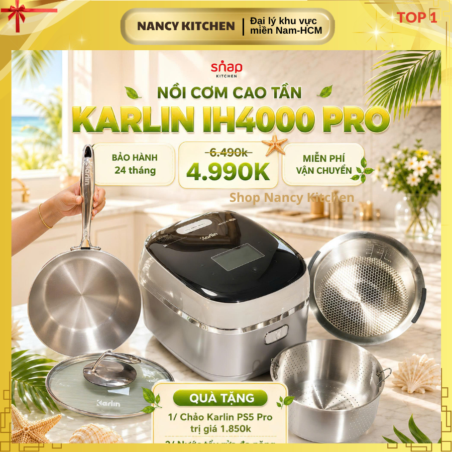 [Chính hãng] Nồi cơm điện cao tầng Karlin IH4000 Pro,lòng nồi vân lục giác inox 316,tặng xửng inox