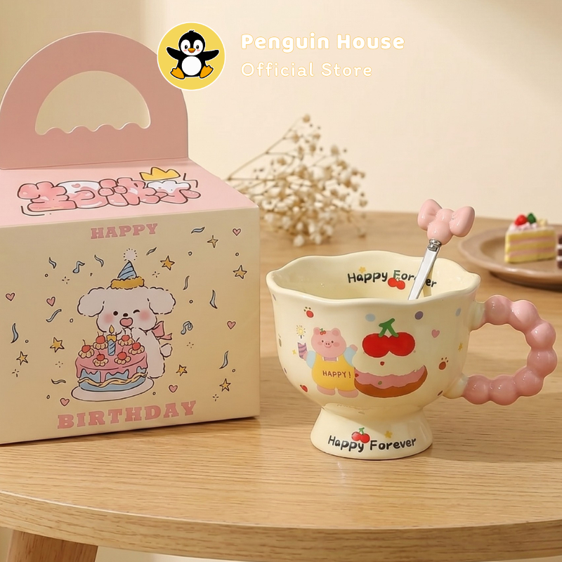 [Penguin] Cốc sứ uống nước Sinh nhật 400ml cốc sứ cute ly sứ dễ thương quà tặng người yêu_FS7