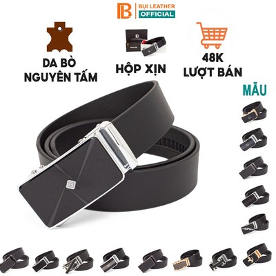 Thắt lưng nam da bò nguyên tấm khoá tự động nhiều mặt lựa chọn Bụi leather L110 màu đen bảo hành 12 tháng