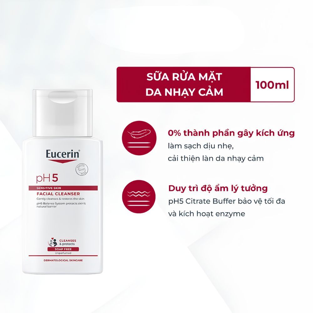 Ảnh 2 của Sữa rửa mặt Eucerin pH5 Sensitive Skin Facial Cleanser dịu nhẹ cho da nhạy cảm.